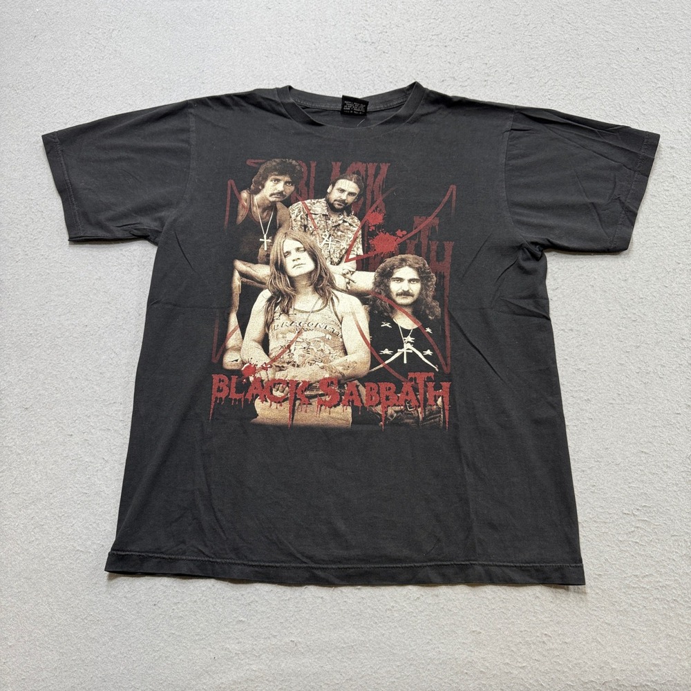 Vintage 90s Black Sabbath T-Shirt Mens L Black Ozzy Osbourne Bootleg Heavy Metal